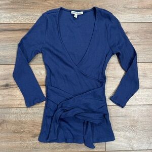 EXPRESS 2000s Y2k Style Royal Blue Wrap Top | Size Small